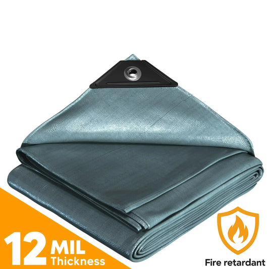 Silver Fire Retardant Tarps.
