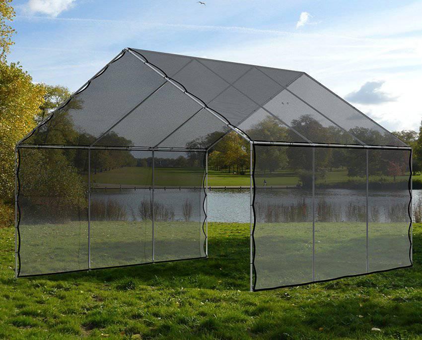 Black 6' x 10' mesh side wall providing breathable side coverage