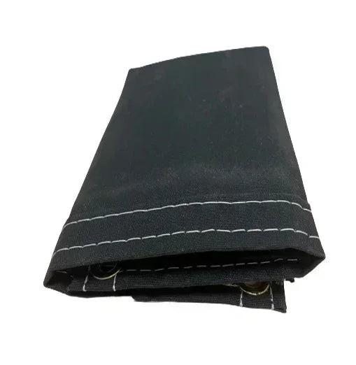 Black 16' x 20' folded polyester waterproof canvas tarp designed for rain resistant coverage