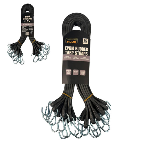 Black 31" rubber tarp strap featuring hook end anchor set