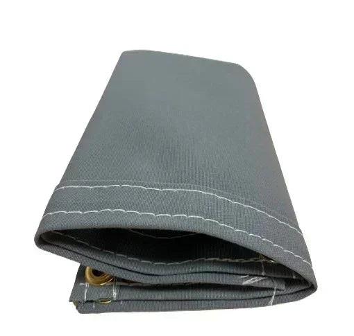 Gray 8' x 10' folded polyester waterproof canvas tarp designed for rain resistant coverage