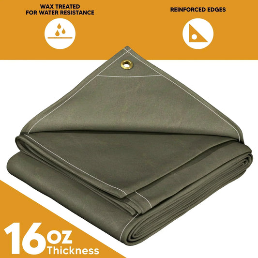 Olive Drab 6' x 8' canvas tarp designed for durable outdoor weather resistance