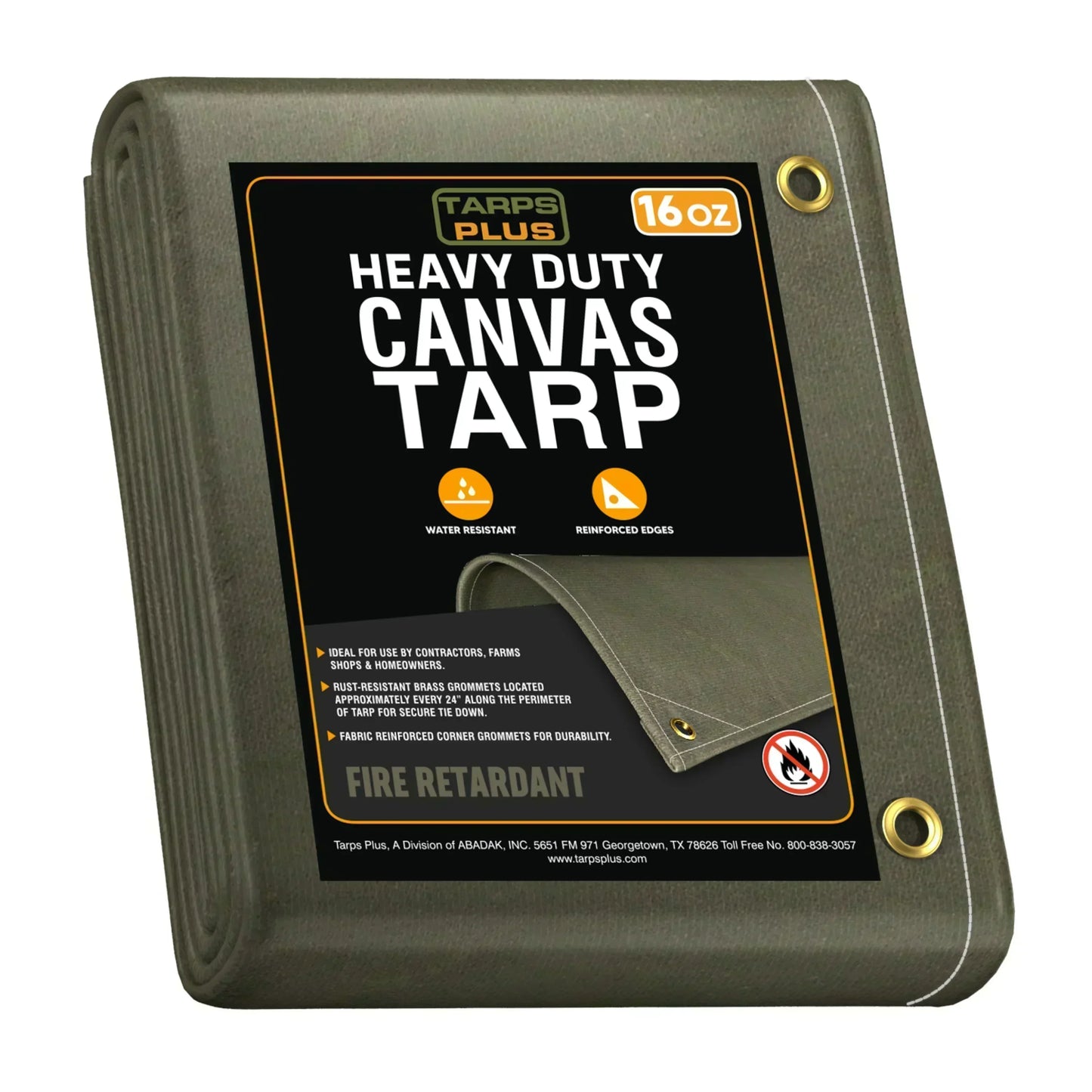 olive drab 10' x 16' fire retardant canvas tarp protecting equipment from sparks