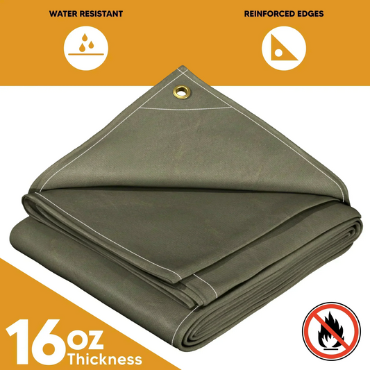 Olive Drab 8' x 10' fire retardant canvas tarp designed for durable flame resistant protection