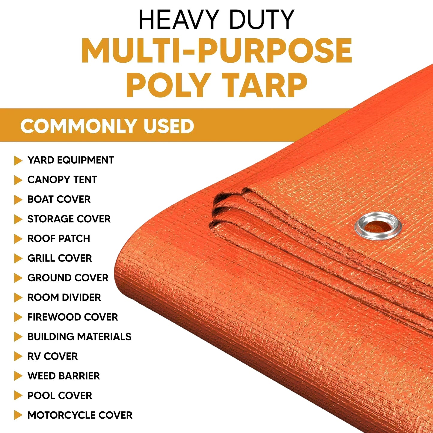 Orange 10' x 12' heavy poly tarp built for broad outdoor weather protection applications