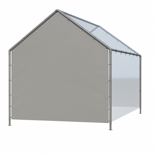 Silver 12' peak end wall installed as an end frame cover