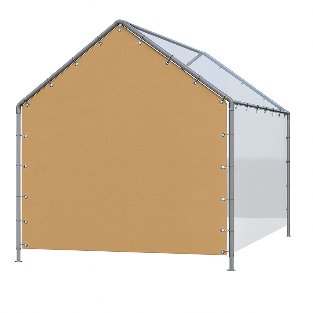 Tan 14' peak end wall functioning as a canopy gable cover