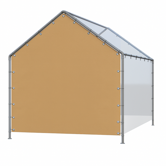 Tan 14' peak end wall functioning as a canopy gable cover