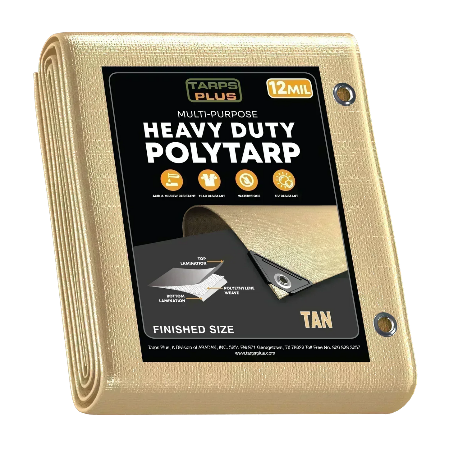 tan 7' x 10' poly tarp shielding patio items in backyard