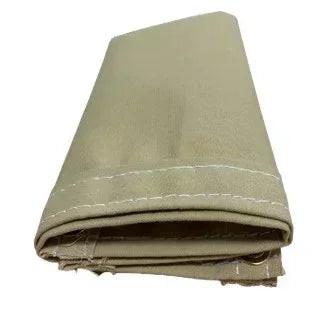 Tan 5' x 7' folded polyester waterproof canvas tarp prepared for outdoor storage coverage