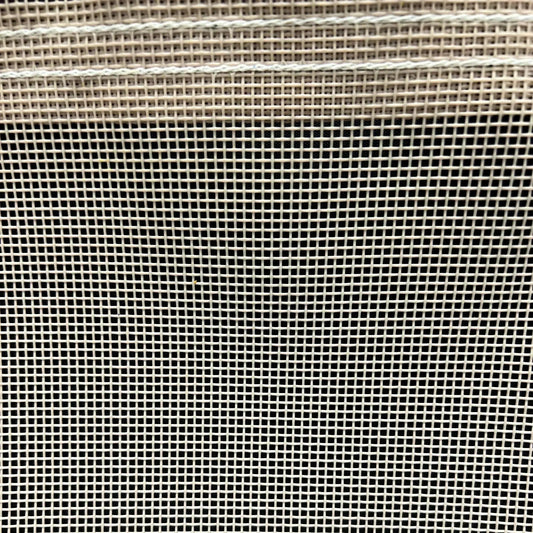 Tan 16' x 20' vinyl mesh tarp showcasing high strength mesh construction and edging