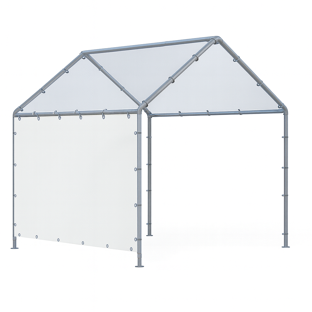 White 7' x 16' side wall providing full length frame coverage