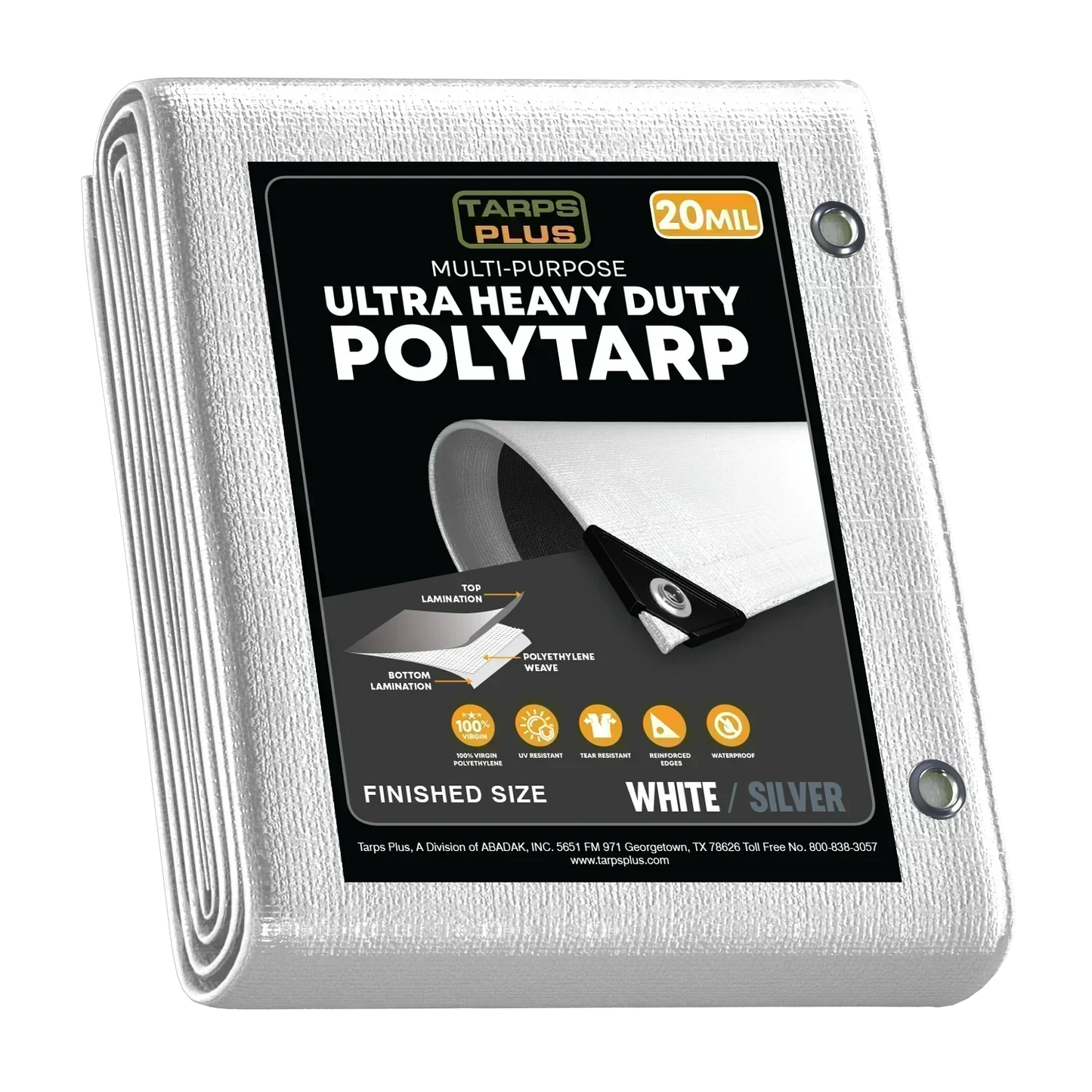 white silver 16' x 20' poly tarp broad clean layout