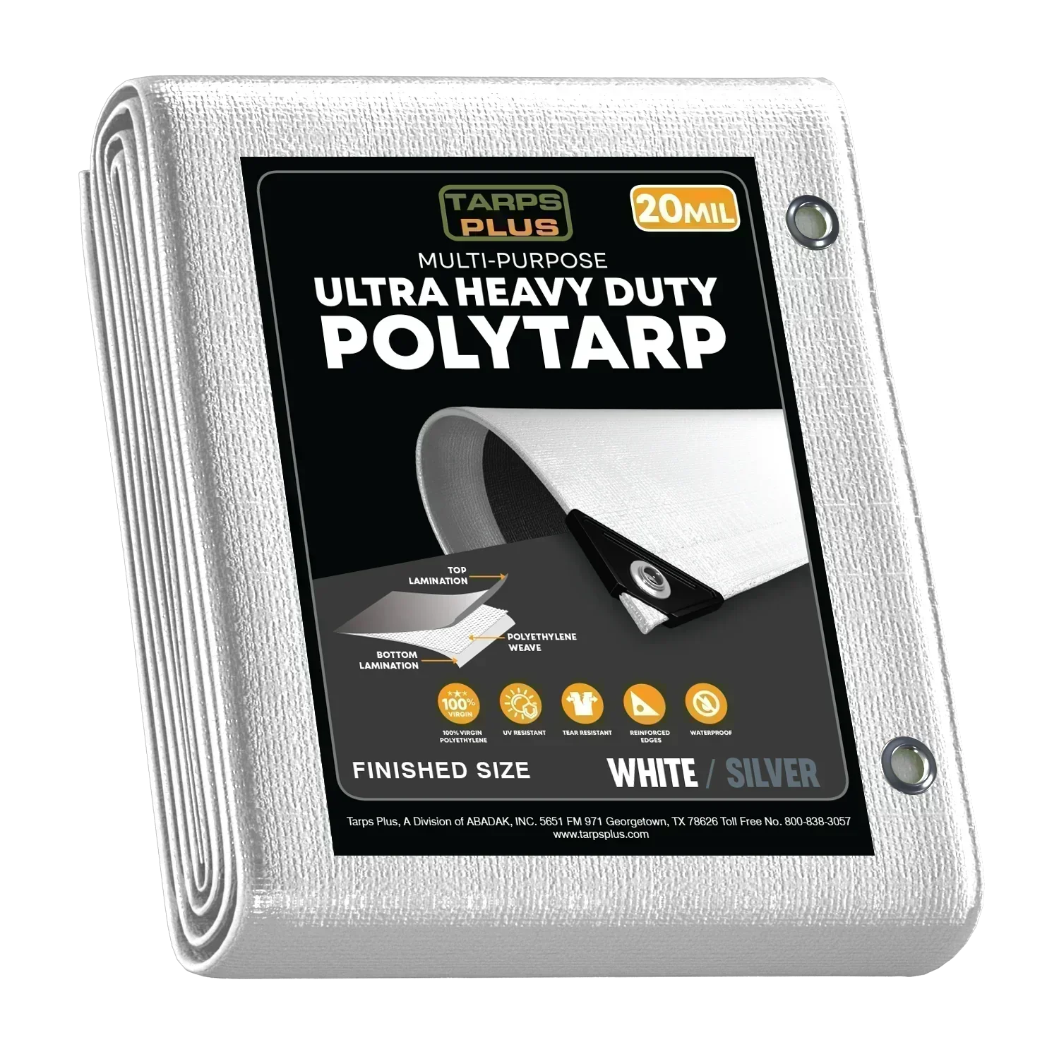 White Silver 20Mil Tarp 6 x 8 – TarpsPlus – Case of 13 (Bulk Pack)