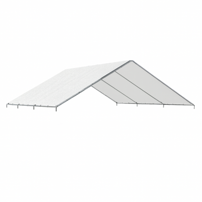 White 12' x 10' no edge canopy top tarp providing cover for an outdoor event