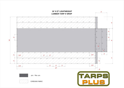 16' x 27' Lightweight Lumber Tarp with 4' Drop Rain Flaps - TarpsPlus