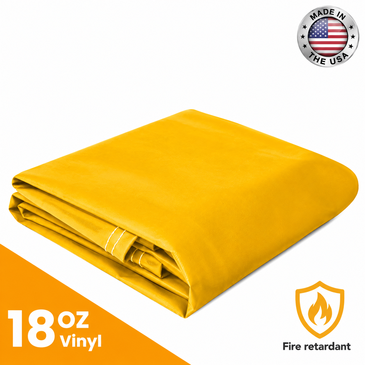 Yellow 18 oz heavy-duty vinyl tarp designed for industrial outdoor coverage and weather protection