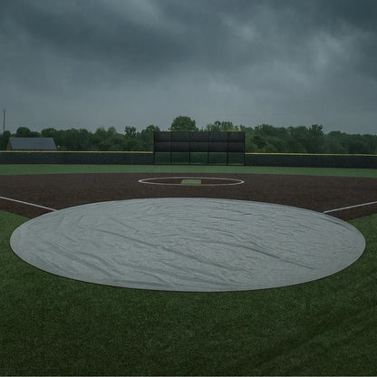 31' home plate cover serving as an athletic field rain guard for home plate preservation