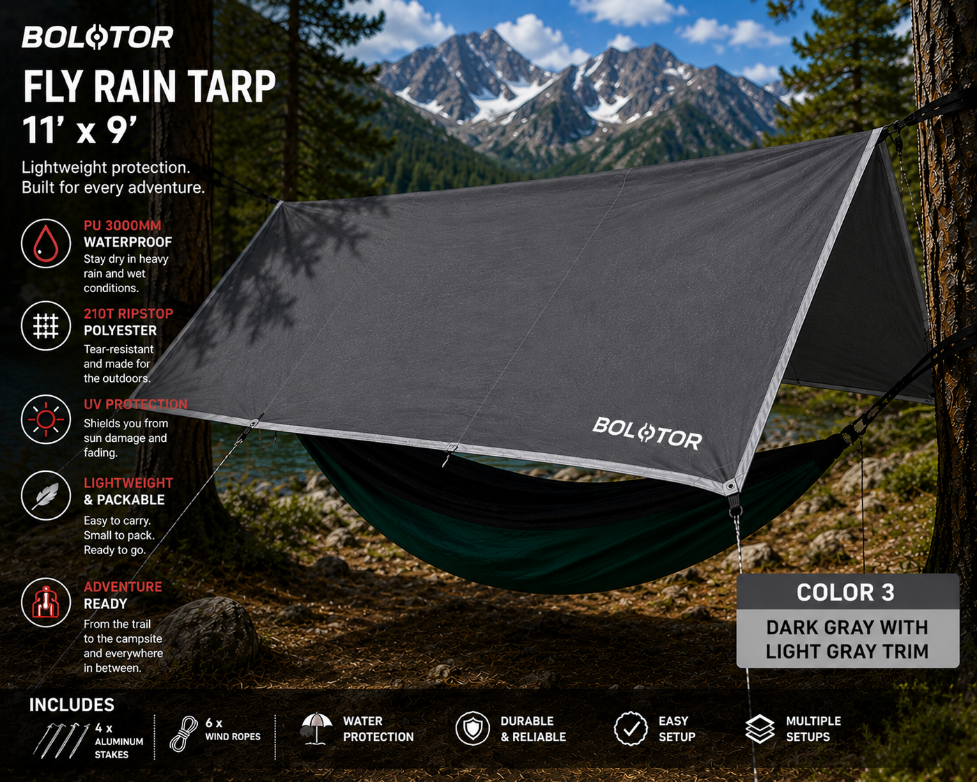 BOLOTOR Fly Rain Tarp - Dark Gray.
