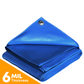 Light-duty blue poly tarp with 6-mil thickness, reinforced edges, metal grommet, and construction for versatile outdoor use.