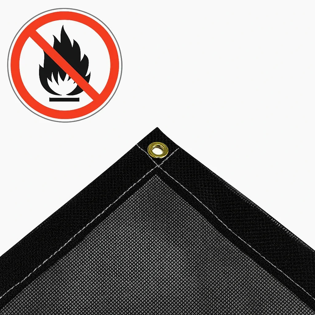 Black Flame Retardant 50% Mesh Tarp - TarpsPlus