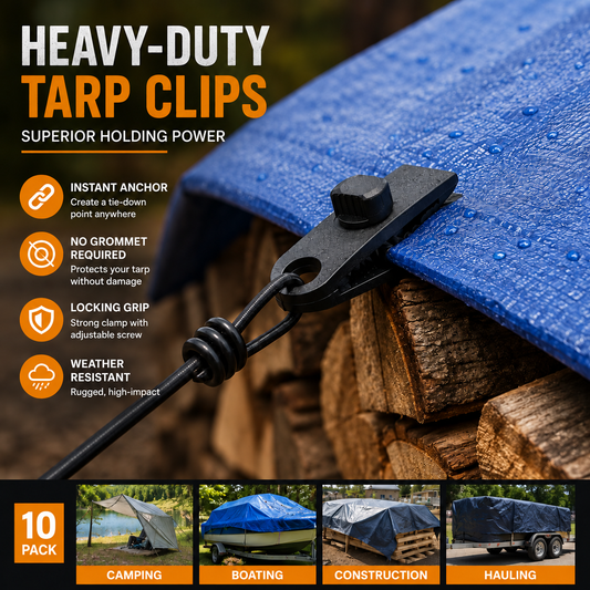Heavy-Duty Tarp Clips – 10 Pack - Reusable Tarp Clips