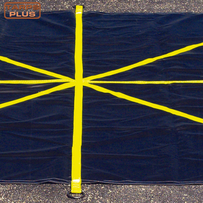 Middle section of roofers tear off tarp with straps and d-rings