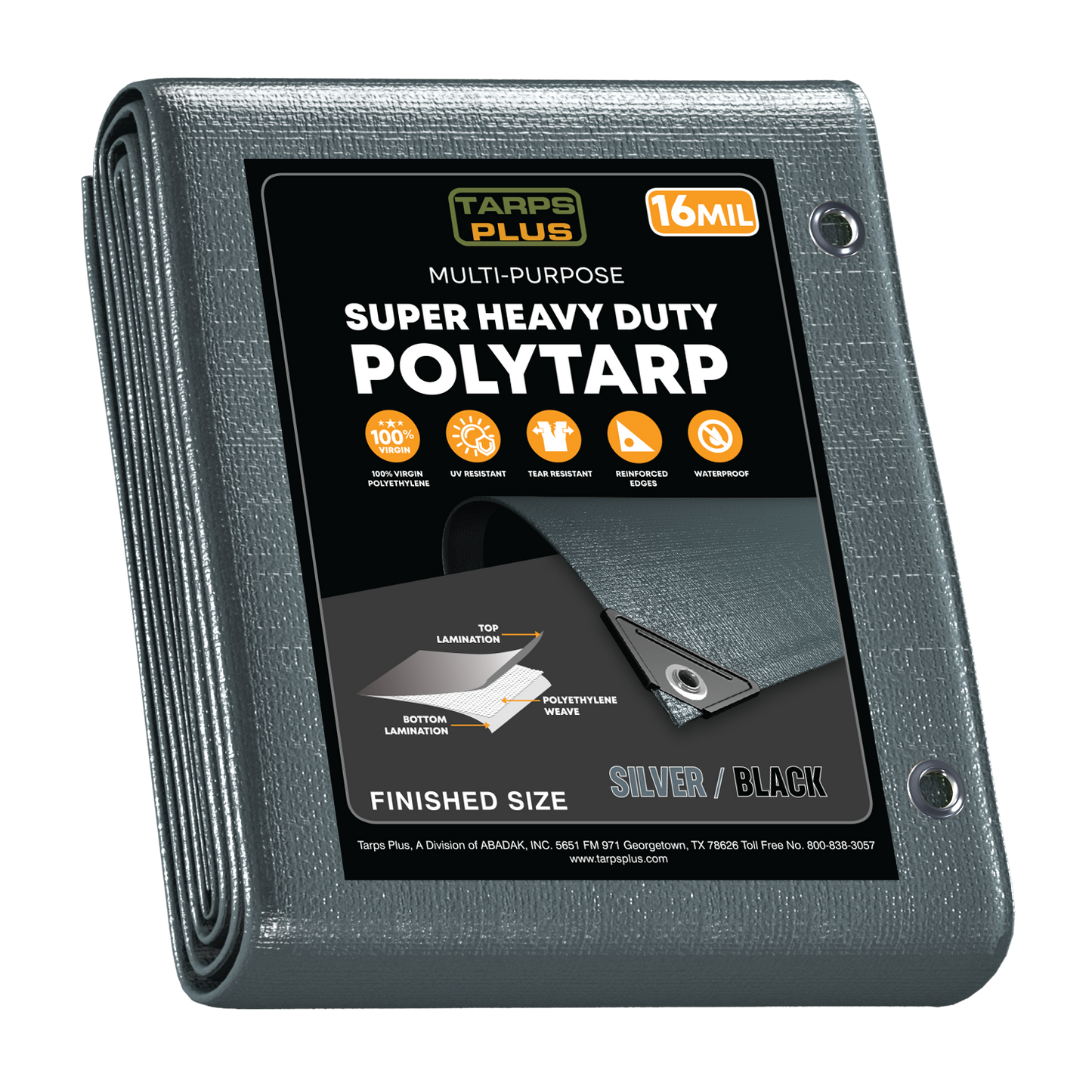 Silver/Black Poly Tarp 18' x 24'
