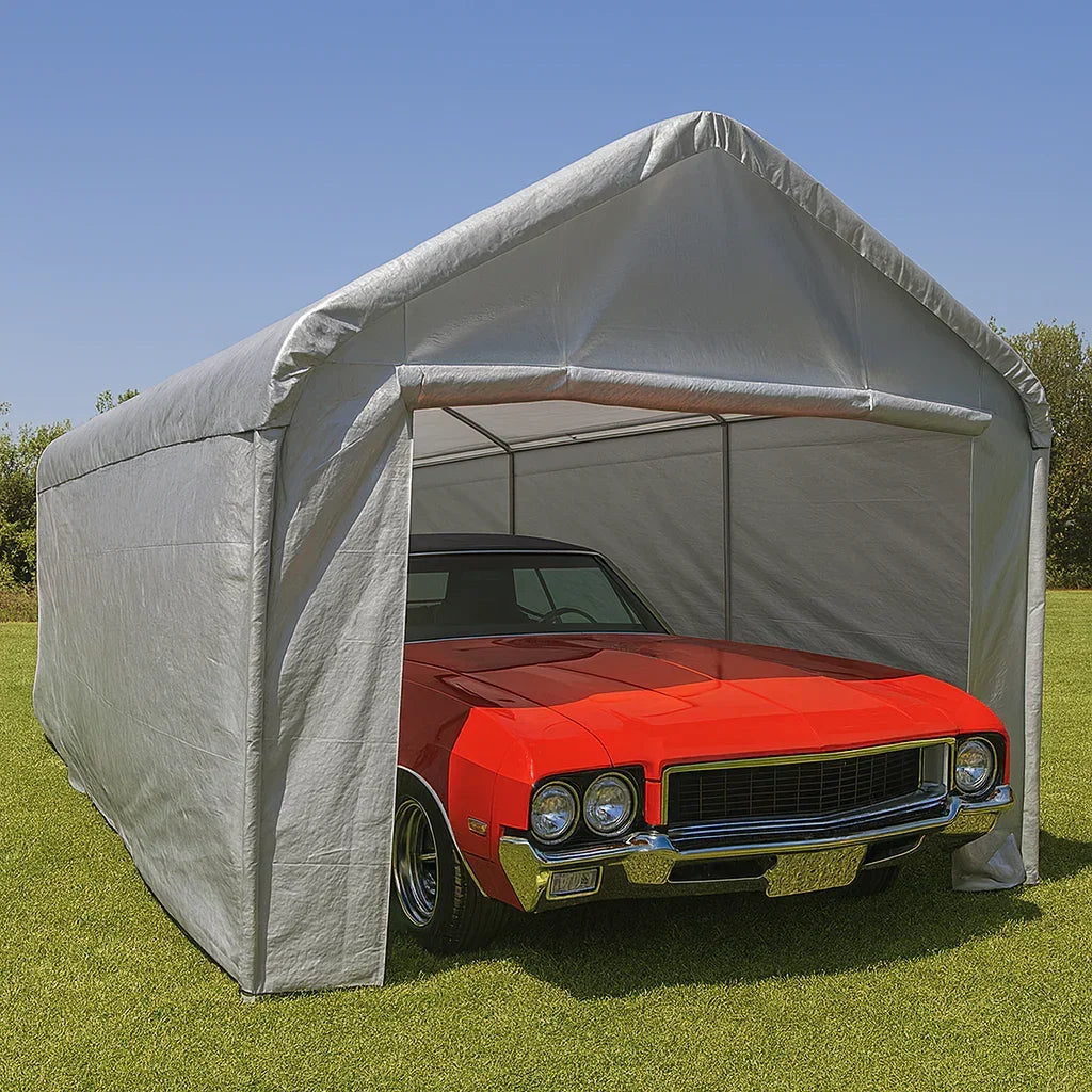 tarp carport Enclosed Tarp Canopy 10' x 20' – TarpsPlus