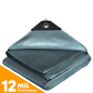 Heavy-duty silver poly tarp with 12-mil thickness, reinforced edges, metal grommet, and durable construction for versatile outdoor use.