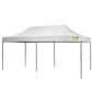 White 10x20 pop-up canopy tent with a peaked roof and sturdy black frame; perfect for outdoor events, markets, or shade on sunny days.