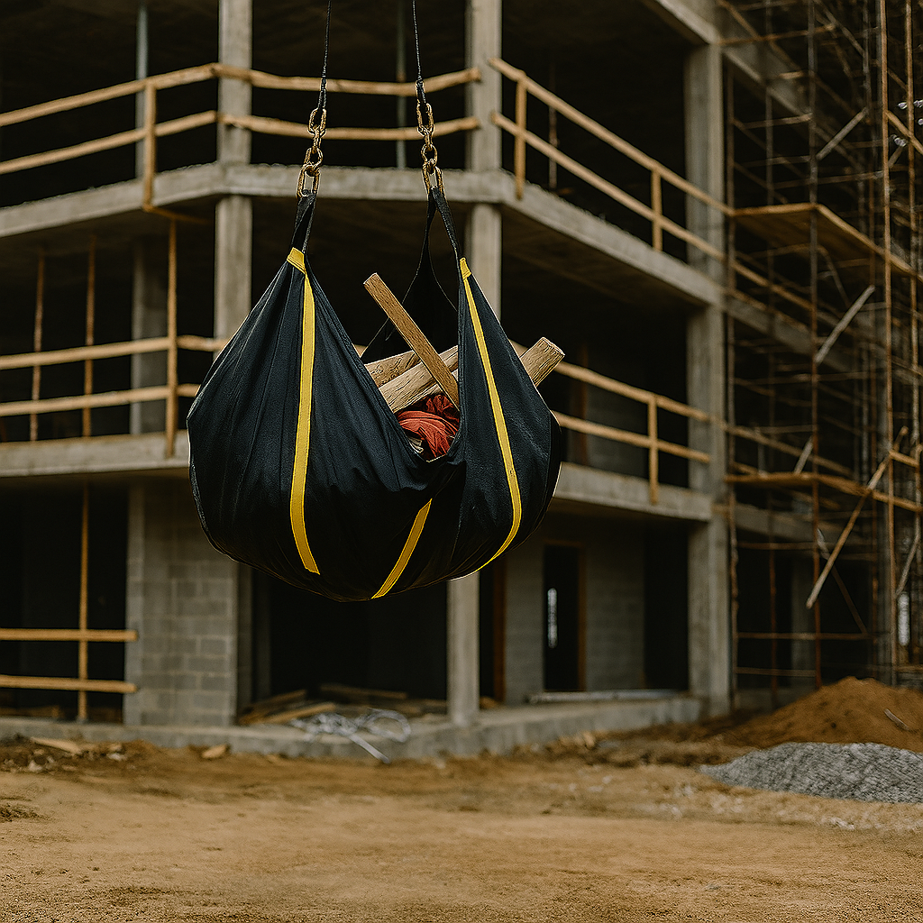 Suspended Roofers Tear off Tarp with construction materials