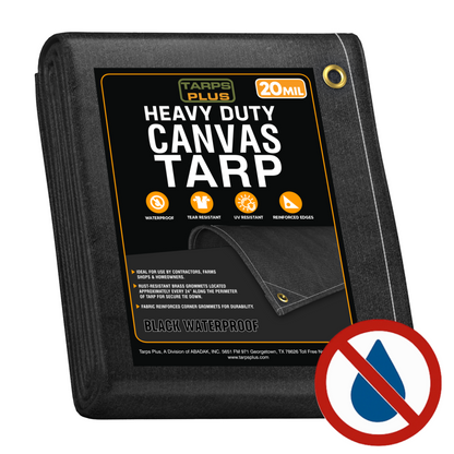 Heavy-duty Black Polyester canvas tarp with waterproof label