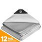Heavy-duty white poly tarp with 12-mil thickness, reinforced edges, metal grommet, and durable construction for versatile outdoor use.