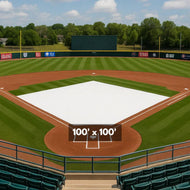 100' x 100' baseball field cover tarp protecting the infield during outdoor weather conditions