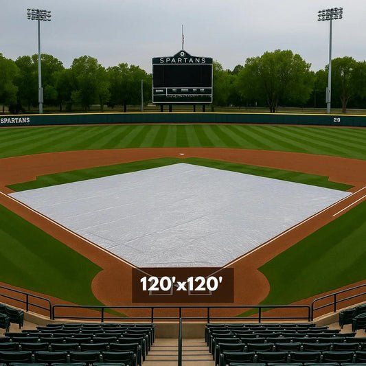 120' x 120' baseball field cover tarp designed for full infield weather protection
