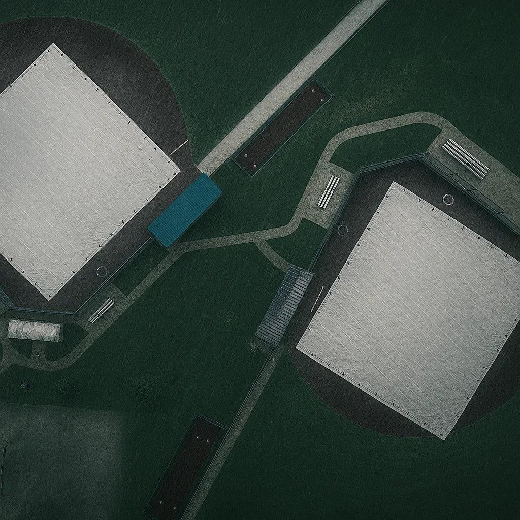 120' x 120' stadium field tarp protecting the baseball diamond during wet conditions