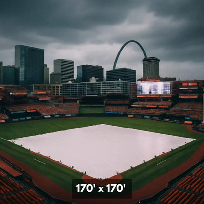 170' x 170' baseball field cover tarp providing large scale infield weather protection