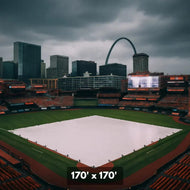 170' x 170' baseball field cover tarp providing large scale infield weather protection