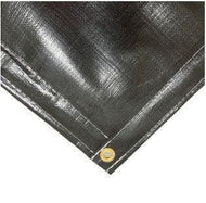Black insulated poly tarp 12' x 40' featuring industrial corner reinforcement and secure attachment points