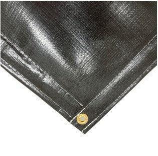 Black insulated poly tarp 6' x 25' equipped with a corner reinforcement system for durability