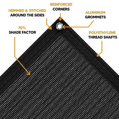 Black 20' x 30' mesh tarp displaying durable mesh pattern construction