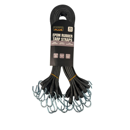 Black 31" rubber tarp strap packaged as heavy duty tie downs