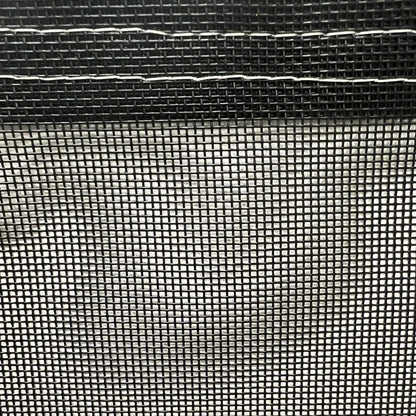Black 12' x 20' vinyl mesh tarp displaying airflow mesh material with stitched edges