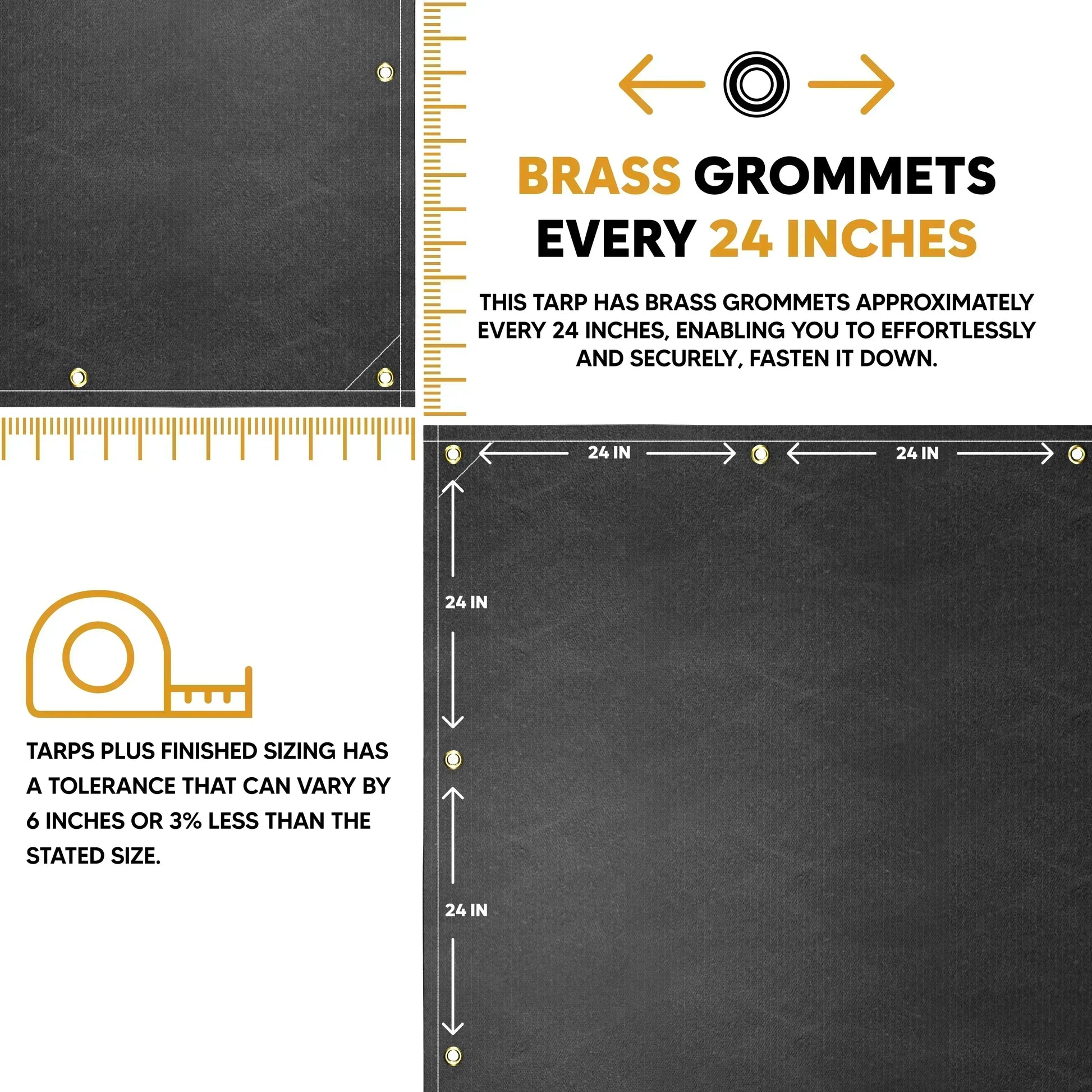 Black 20' x 20' waterproof canvas tarp featuring eyelet edges and reinforced seams