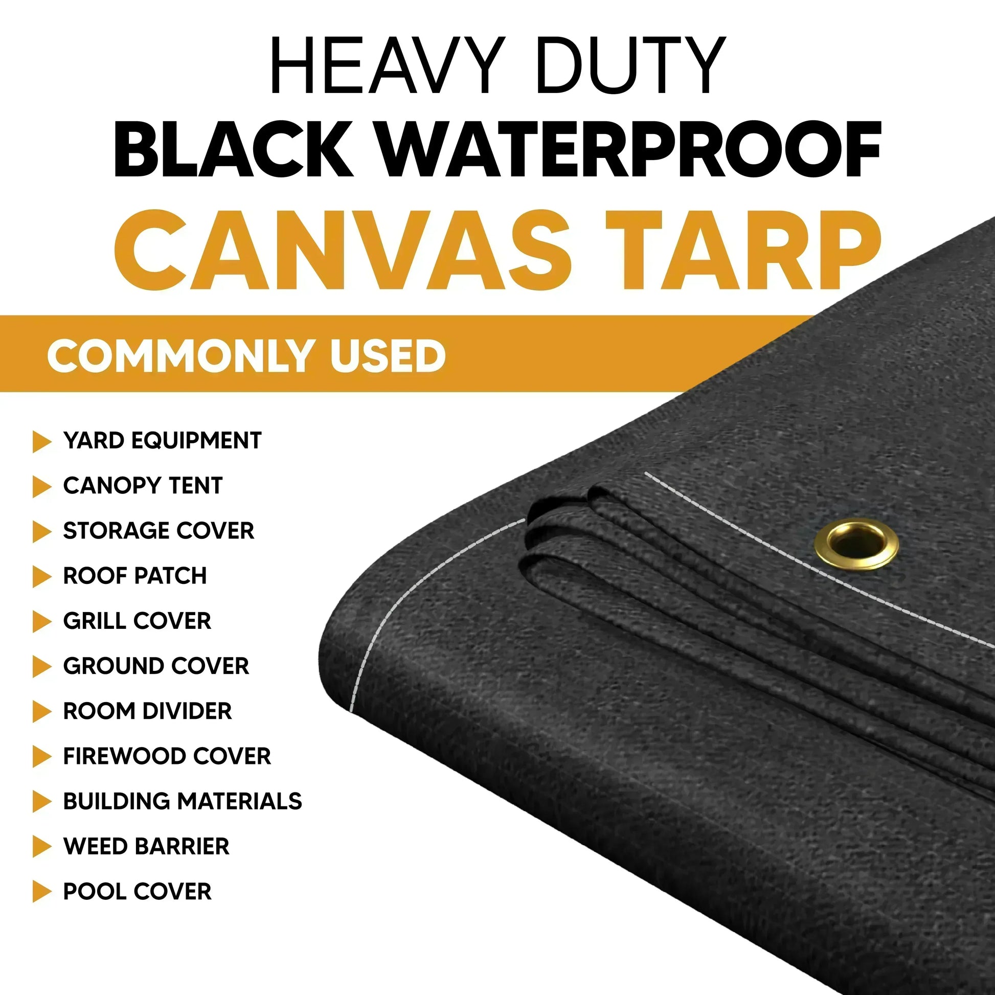 Black Waterproof Canvas Tarps 8' x 10'