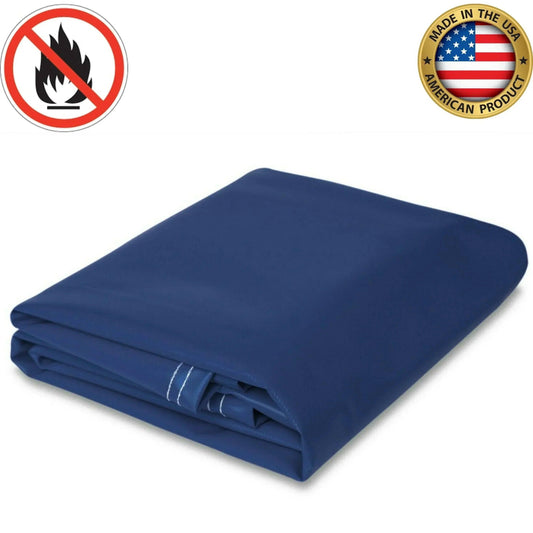Blue 16' x 20' 18oz flame retardant vinyl tarp creating a durable safety shield