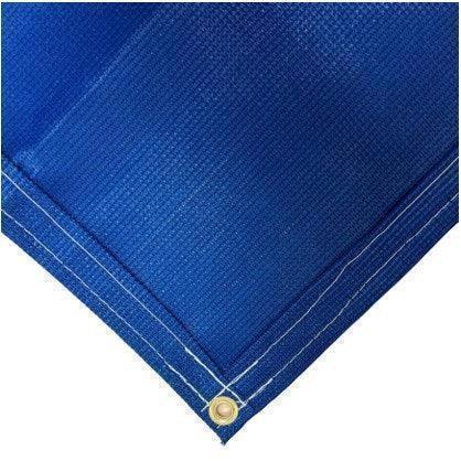 Blue 12' x 24' 86% super shade mesh tarp with rugged corner webbing reinforcement