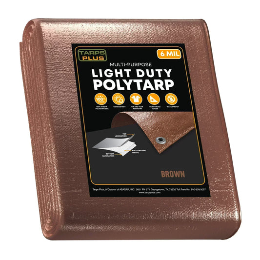 Brown 30' x 30' commercial tarp designed for outdoor weather protection and storage coverage