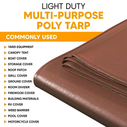 Brown 40' x 40' tarps suitable for large equipment coverage and industrial weather defense